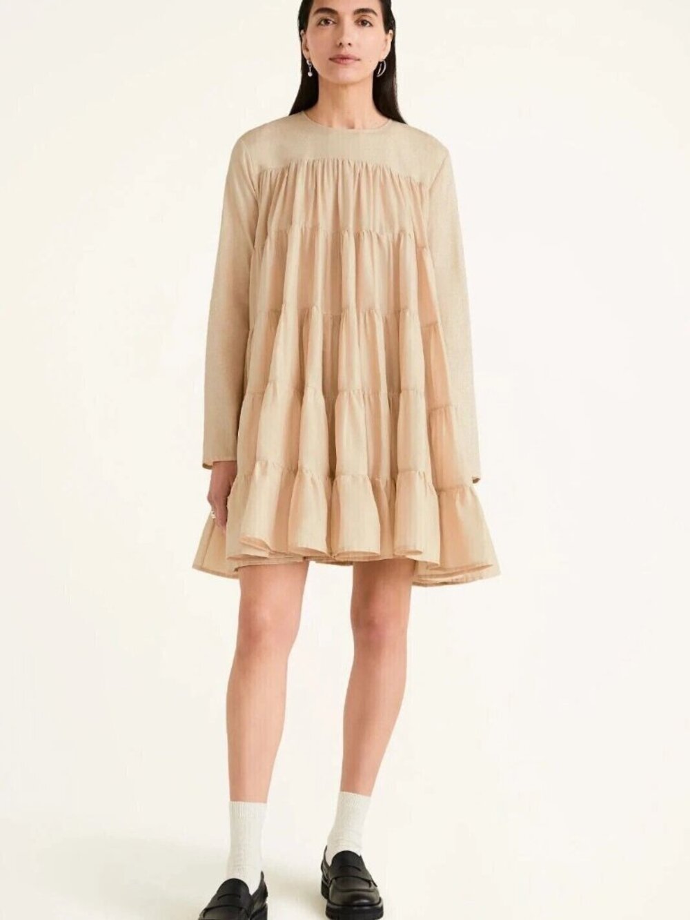 Merlette Soliman Mini Dress Tiered Trapeze Long Sleeve Flared Swing S 288710